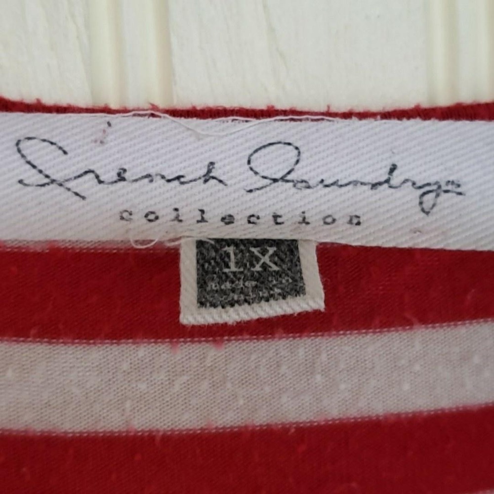 French Laundry Shirt Womens Plus 1X Red Stripe Scoop Neck Slit Sleeve Tunic Top - Picture 5 of 8